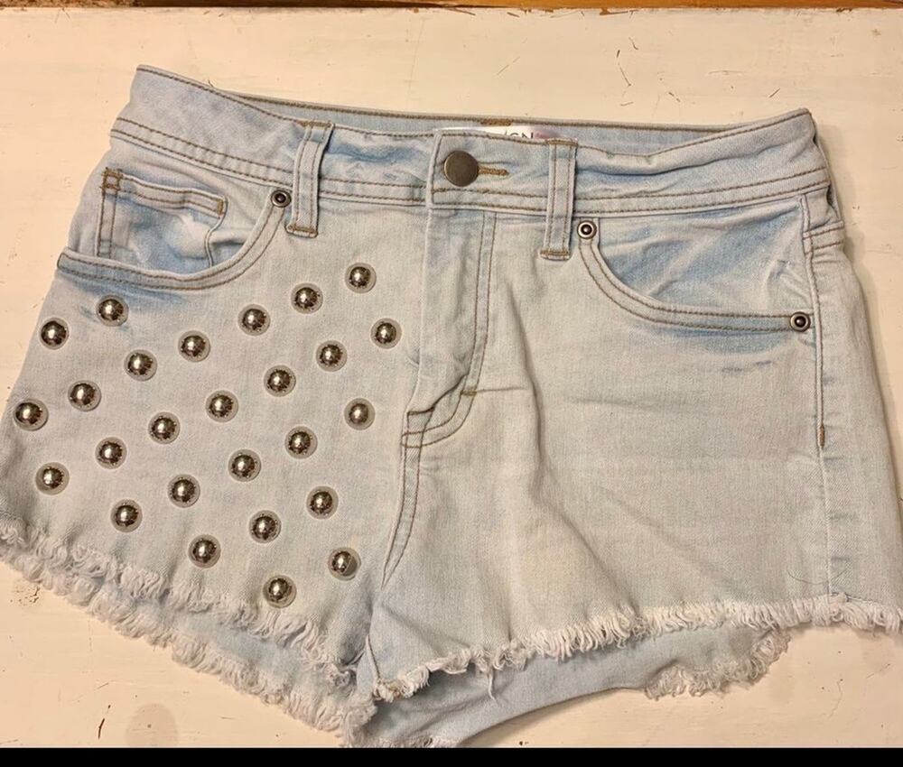 Studded Stretch Cotton Denim Cutoff Daisy Duke Jean Shorts Nwot S